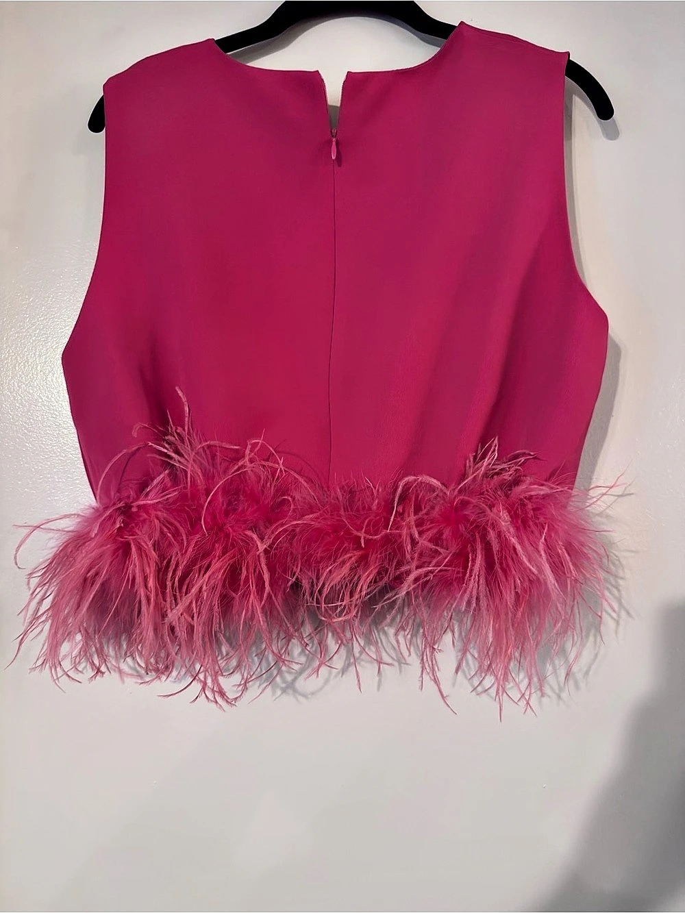 Feather Trim Pink Sleeveless Top Like New